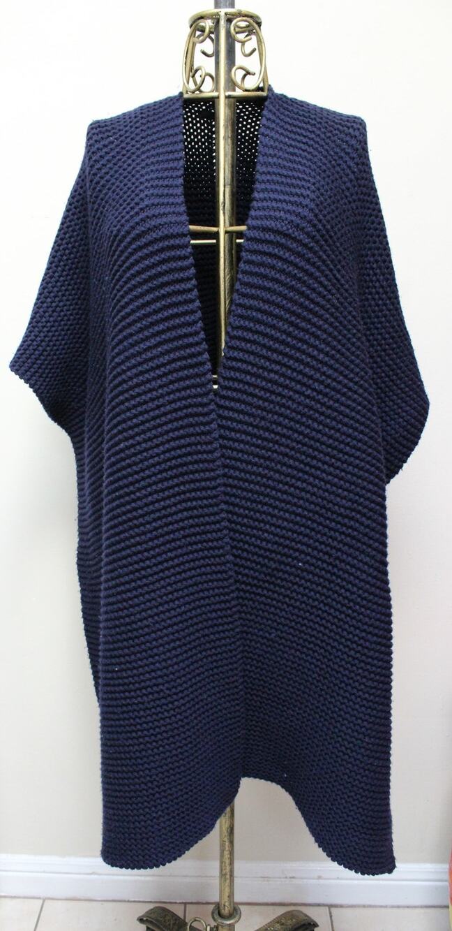 Jenni Kayne Navy Blue Wool Blanket Sweater Knit Wrap Scarf Shawl Poncho